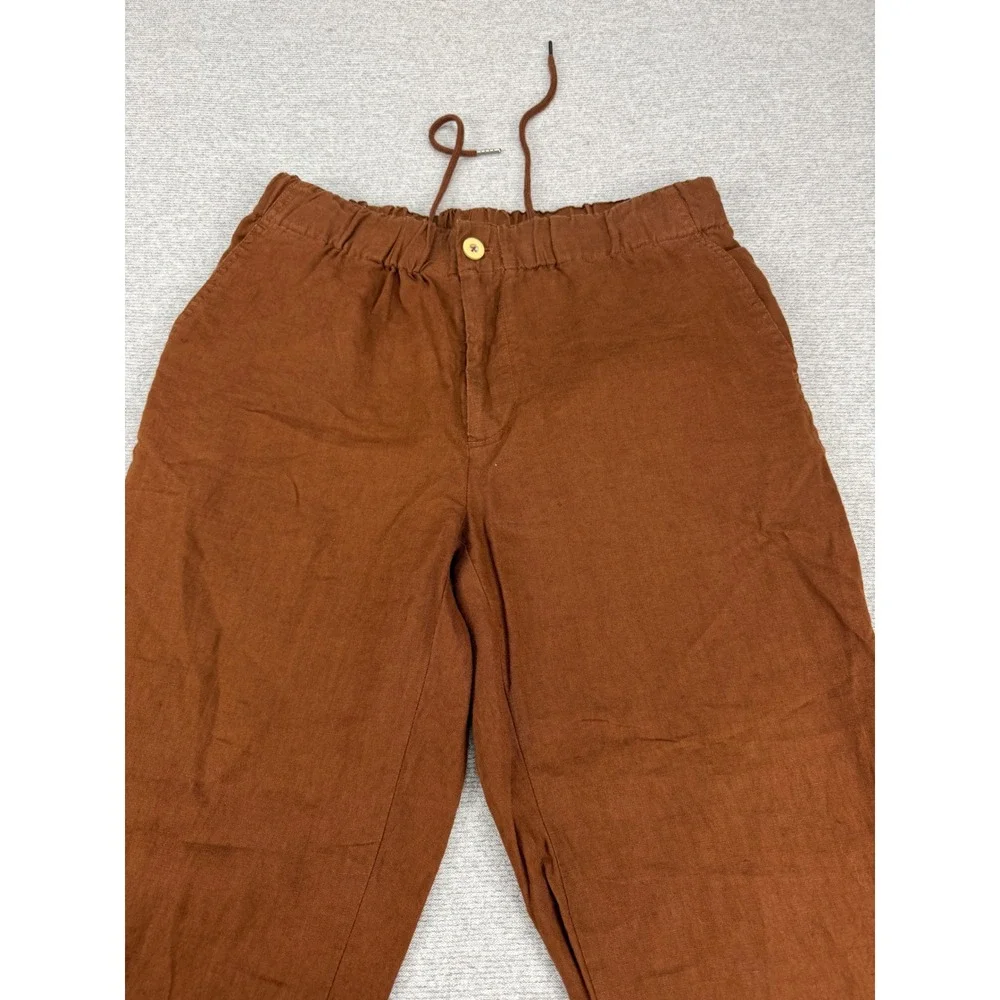 Quince Brown 100% Linen Drawstring Elastic Waist Straight Leg Pants Womens Small
